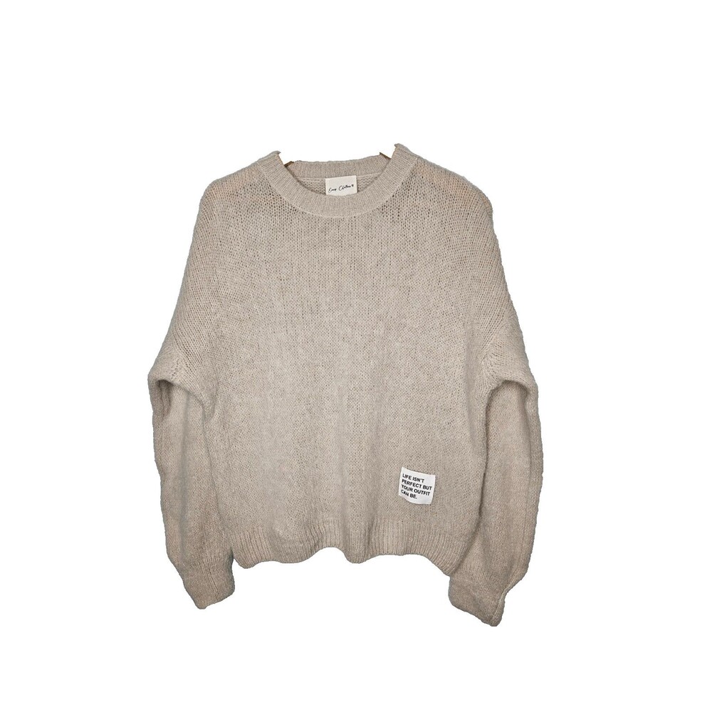 EASY CLOTHES Beige Life Sweater OS Alpaca Wool Blend Minimalist Fisherman Cozy